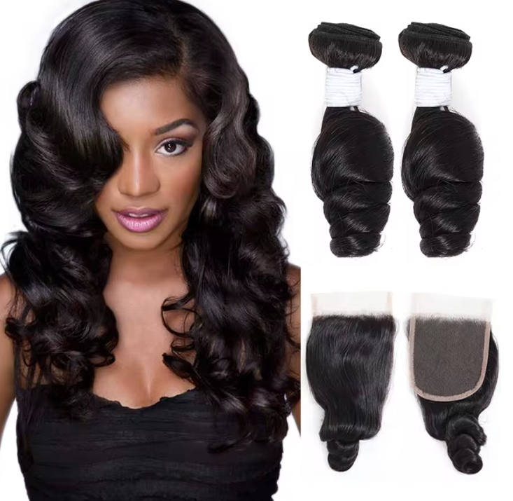 Virgin Human Hair Brazilian Bundle Hair Weave Natural Body 2Pcs + Closure